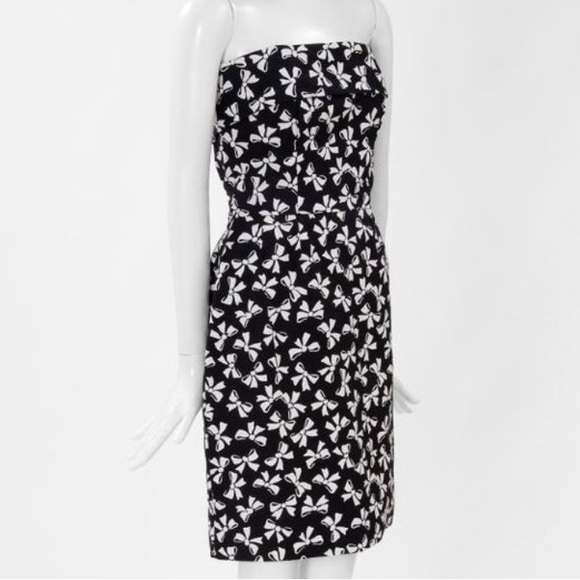 Vintage 80s YSL Yves Saint Laurent 1987 Novelty Bow Print Strapless Dress - Picture 1 of 16